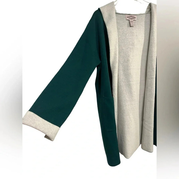 OLIVER BY ESCIO OPEN FRONT CARDIGAN SWEATER SIZE L GREEN/IVORY - Picture 2 of 7